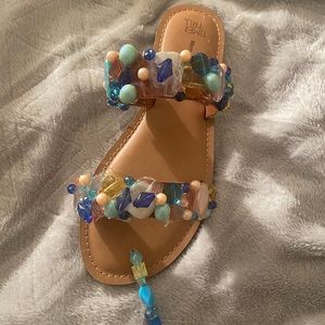 2 Strap Color Stone Sandals